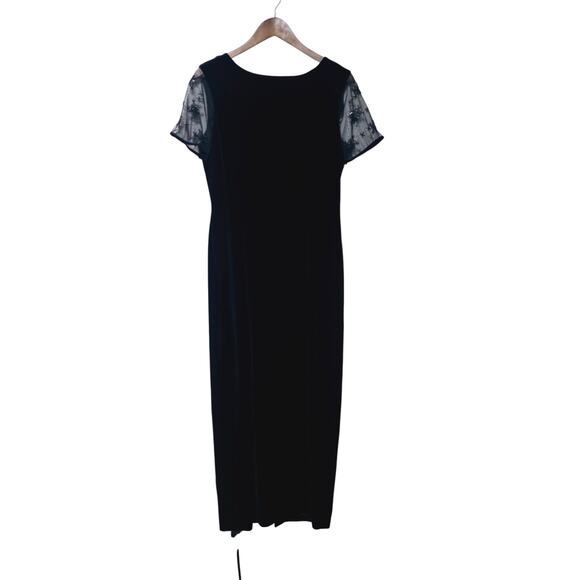 Robbie Bee Velvet Maxi Dress Sz 10 Vintage 90's Mesh Lace Sleeve Wednesday Adams - Picture 1 of 10